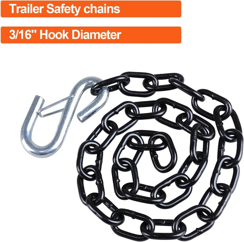 TeukRiGa 3/16"x 27" Grade 30 Steel Black Boat Trailer Safety Chain with 1 Spring Clip Hooks 3200 lbs, 2 Pcs (3/16"x 27") - Image 5
